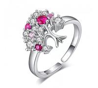ACGZBD Anello Regolabile Aperto in Argento Sterling 925 con Rubino Rosso Albero della Vita per Anello con Pietre preziose da Donna