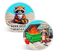 ACGZQY Dumpster Fire Coin - Moneta umoristica del fuoco della resilienza con design procione, moneta motivazionale per sfida, divertente regalo per ufficio