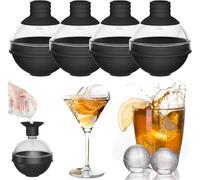 ACHANFLY 4 stampi per cubetti di ghiaccio a forma di sfera, rotondi, in silicone, 6 cm, riutilizzabili, con coperchio a imbuto per whisky, cocktail, vino, birra e bevande