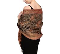 Achillea Scialle Pashmina Donne, Oliva Bordeaux, 28"W x 76"L