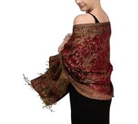 Achillea Sciarpa morbida e setosa reversibile paisley pashmina scialle avvolgente con frange, Borgogna, 28" W x 76"L