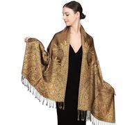 Achillea Sciarpa morbida e setosa reversibile paisley pashmina scialle avvolgente con frange, Grande Paisley Marrone Dorato, taglia unica