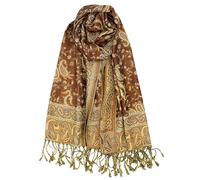 Achillea Sciarpa morbida e setosa reversibile paisley pashmina scialle avvolgente con frange, Marrone, 28" W x 76"L