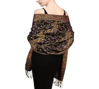 Achillea Sciarpa morbida e setosa reversibile paisley pashmina scialle avvolgente con frange, Navy, 28" W x 76"L