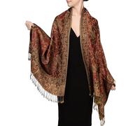 Achillea Sciarpa morbida e setosa reversibile paisley pashmina scialle avvolgente con frange, Rosso ruggine, 28" W x 76"L