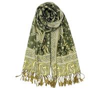 Achillea Sciarpa morbida e setosa reversibile paisley pashmina scialle avvolgente con frange, Verde oliva scuro, 28" W x 76"L