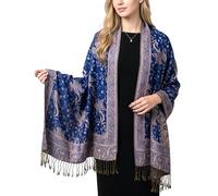 Achillea - Sciarpa pashmina rave reversibile motivo cachemire - Scialli esotici indiani e stole per abiti da sera, festival, per tutte le stagioni, Blu reale, 28"W x 76"L