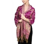 Achillea Sciarpa pashmina reversibile con motivo cachemire, scialli esotici indiani e stole per abiti da sera, festival, rave, per tutte le stagioni, Viola brillante., 28"W x 76"L
