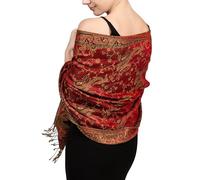 Achillea Sciarpa pashmina reversibile con motivo cachemire, scialli esotici indiani e stole per abiti da sera, festival, rave, per tutte le stagioni, Rosso, 28"W x 76"L