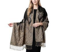 Achillea Soft Silky Reversible Paisley Pashmina Shawl Wrap Scarf w/Fringes (Big Paisley Black)
