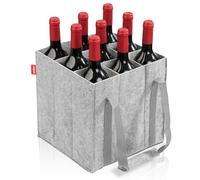 Achilles Borsa per Bottiglie con 9 Scomparti, per Bottiglie da 1,5 Litri, in Feltro 100% Riciclato, 27 cm x 27 cm x 27 cm, Grigio