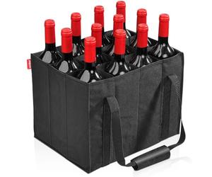 achilles Borsa Porta Bottiglie Acqua - Portabottiglie con 12 Scomparti per Bottiglie da 1.5L - Pieghevole, poliestere resistente - Per la Spesa - Nero - 36x27x27 cm