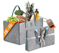 achilles Cestino In Feltro, Shopper In Feltro, Borsa per la Spesa In Feltro, Cestino per conservare Legna da Ardere, Pieghevole (Grigio/Turchese)(40x25x23 cm)