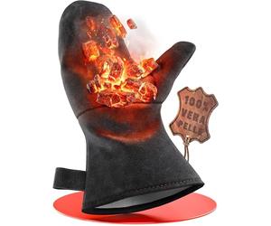 achilles Guanto Da Camino, Conforme alla Norma En407, Con Isolamento Termico, Guanto da Forno In Pelle, Guanto Protettivo Ignifugo, Guanto Grill, Guanto In Pelle Resistente Al Calore (Nero)(31x18 cm)