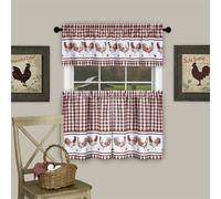 Achim Home Decor - Set di tende da finestra con stampa filtrante e mantovana - 147 cm di lunghezza, 61 cm di larghezza, colore: bordeaux, lavabile in lavatrice per cucina, camera da letto, soggiorno e