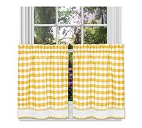 ACHIM Home Furnishings Buffalo - Coppia di tende per finestra a quadri, 147,3 x 61 cm, giallo e bianco, misto poliestere, 147,3 x 61 cm
