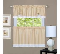 Achim Soft Window Set di Ripiani e mantovana per finestre morbide, Poliestere, Marrone Chiaro/Bianco, Tier Pair 58" x 24" with 14" Valance