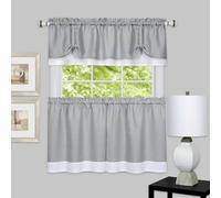 Achim Soft Window Tier & Valance Set mantovana per finestre morbide, Poliestere, Grigio/Bianco, 58 x 36/58 x 14