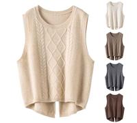 Achimlt Maglione Senza Maniche Elegante Caldo Gilet Donna Invernale, Girocollo Knitted Maglioni Donna Invernali Pullover Casual Tinta Unita Smanicato Maglia Gilet (01-Beige, M)