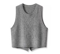 Achimlt Maglione Senza Maniche Gilet Donna Invernale, Girocollo Knitted Maglioni Donna Invernali Pullover Elegante Tinta Unita Smanicato Maglia Gilet (02-Grey, L)