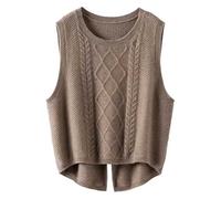 Achimlt Maglione Senza Maniche Gilet Donna Invernale, Girocollo Knitted Maglioni Donna Invernali Pullover Elegante Tinta Unita Smanicato Maglia Gilet (01-caffè, M)