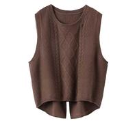 Achimlt Maglione Senza Maniche Gilet Donna Invernale, Girocollo Knitted Maglioni Donna Invernali Pullover Elegante Tinta Unita Smanicato Maglia Gilet (01-Marrone, XL)