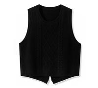 Achimlt Maglione Senza Maniche Gilet Donna Invernale, Girocollo Knitted Maglioni Donna Invernali Pullover Elegante Tinta Unita Smanicato Maglia Gilet (02-Nero, XL)