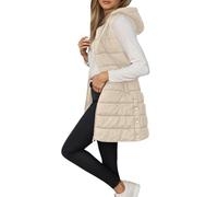 Achimlt Piumino Smanicato Donna Cappotto Invernale, Lungo Imbottito Piumino Donna con Zip Frontale e Tasche Funzionali, Caldo Giubbotto Senza Maniche Gilet per Autunno Inverno (Beige, XL)