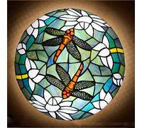 ACHNC Tiffany Lampade Da Soffitto Libellula,Plafoniera A Incasso E27 Vintage Lampada Da Cucina Retrò Con Paralume in Vetro Colorato,Plafoniere Per Bagno Soggiorno Camera Da Letto Ristorante, Blu,40CM