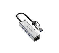 ACHORO Porta USB con LAN, adattatore integrato da USB A e USB C a porta Ethernet, porta USB multipla per PC, Mac, 3 porte USB extra in lega di alluminio con hub USB RJ45 (LAN e porte USB)