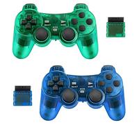 Achort Wireless Controller for PS2 Playstation 2.4G Gamepad Joystick Remote with Dual Shock Vibration Sensitive Control Wirelless Receivers (ClearBlue and ClearGreen)