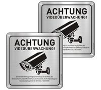 Achtung Videoüberwachung Schild mit DSGVO Hinweis, 15×15cm Videoüberwachung Schild Aluminium mit Selbstklebend Klassisch Schild Kameraüberwachung Metall 2St