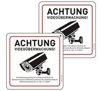 Achtung Videoüberwachung Schild mit DSGVO Hinweis, 15×15cm Videoüberwachung Schild Aluminium Reflektierend mit Selbstklebend Schild Kameraüberwachung Metall 2St