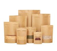 Acidea 100 sacchetti di carta kraft con chiusura a zip e finestra trasparente per conservare alimenti, noci, semi, fagioli, foglie di tè, caffè, caramelle, snack, frutta secca (100 x 20 pollici)