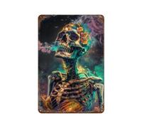 ACIFHGUE Poster con teschio con cattiva abitudine al fumo, decorazione da parete, poster in metallo, decorazione moderna per bar, 30 x 20 cm