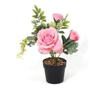 Acihety Piante artificiali, rose artificiali, fiori artificiali come veri in vaso, 25 cm, 3 teste di fiori, fiori artificiali per interni ed esterni, in bianco, rosso scuro o rosso