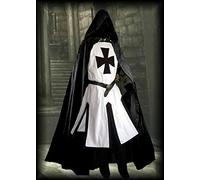 ACIMMI Abbigliamento Cavaliere Massonico Templare Regalia Massone Cavalieri Templari Tunica Medievale LARP Tuunic & Mantello con Cappuccio (Bianco e Nero, M)