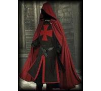 ACIMMI Abbigliamento medievale tunica uomo & mantello con cappuccio cavalieri templari costume rievocazione abbigliamento (rosso e nero, S)