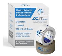 ACIT Nastro adesivo personalizzato, Nastro da imballaggio per pacchi e scatoloni per trasloco, nastro adesivo personalizzato con logo, 36 rotoli 1-2 - 3 colori 132mt (2 colori)
