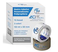ACIT Nastro adesivo personalizzato, Nastro da imballaggio per pacchi e scatoloni per trasloco, nastro adesivo personalizzato con logo, 72 rotoli 2 colori, 66 o 132mt (132mt)