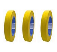 ACIT Nastro di carta giallo, 3 rotoli di nastro carta per imbianchino Fluo - UV, nastro mascheratura giallo resistente alle alte temperature e UV (fino a 120°C), masking tape (19mm x 50mt)