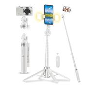 ACKIMA Treppiede per selfie con luce, supporto per telefono cellulare a 4 gambe migliorato con telecomando wireless ricaricabile e 2 luci di riempimento, bastone portatile per selfie essenziale da