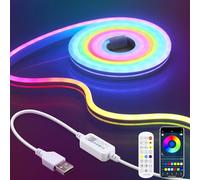 Aclorol Striscia LED neon 3M RGB IC Neon LED Strip USB 5V IP65 impermeabile musica Sync striscia luminosa con controllo app, effetti di luce fai da te per soggiorno, camera da letto, feste, pareti