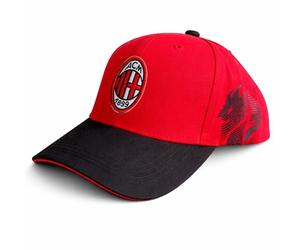 ACM 1899 AC Milan - Cappello Ufficiale in Cotone Rosso/Nero con Stemma Ricamato - Modello Baseball con Visiera Curva - Prodotto con Licenza