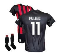 ACM 1899 Completo Pulisic 11 Maglia Pantaloncini Neri e Calzettoni, Replica Ufficiale 2025/2026, Rossonera a Strisce, Adulto e Bambino (IT, età, 10 Anni)