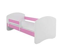 ACMA II Letto Junior 140x70 cm Rosa con Materasso e Rete a Doghe - Letto per Bambini con Sponde di Sicurezza, Portata fino a 120 kg, Variante senza Cassetto