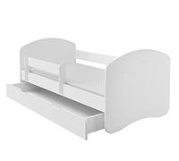 ACMA II Letto Junior 180x80 cm Bianco con Materasso e Rete a Doghe - Letto per Bambini con Sponde di Sicurezza, Portata fino a 120 kg, Variante con Cassetto