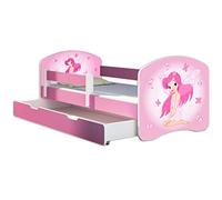 ACMA Letto per bambini 70x140 cm con cassetto, materasso e rete a doghe - letto junior con barriera di sicurezza, motivo personalizzato 07 La fata rosa - Rosa, letto per bambina, portata fino a 120 kg