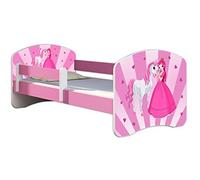 ACMA Letto per bambini 80x160 cm con materasso e rete a doghe - letto junior con barriera di sicurezza, motivo 08 La principessa con il pony - Rosa, letto per bambina, portata fino a 120 kg