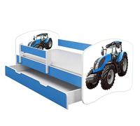 ACMA Letto per Bambino Cameretta per Bambino con Materasso Cassetto Rete a doghe II BLU (42 Trattore, 180x80 + Cassetto)